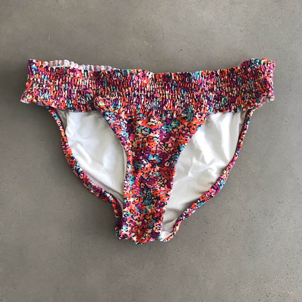 PilyQ Ruched Floral Bikini Bottom